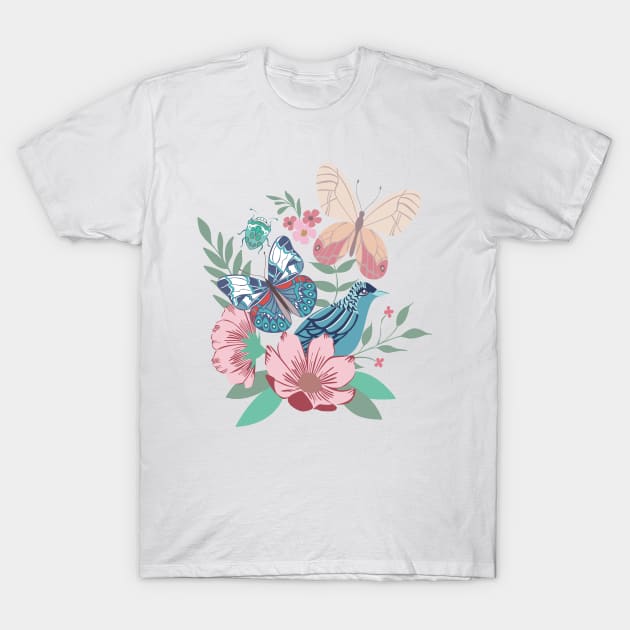 Birds, Butterflies, Blooms  and Bugs T-Shirt by estudioanzol